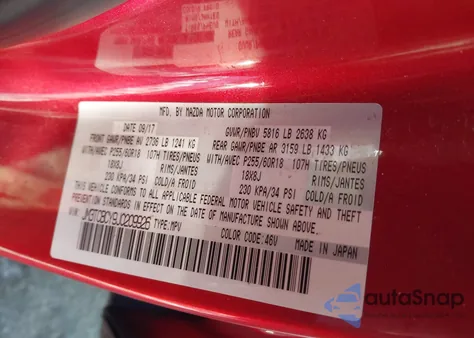 2018 Mazda Cx-9 Touring from USA, damaged, VIN JM3TCBCY9J0209926